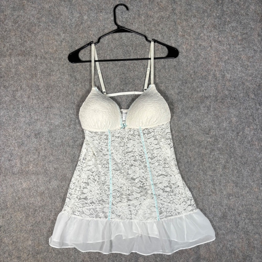 Apt. 9 Babydoll Chemise Womens Large Ivory Floral Lace Ruffle Lingerie Sleepwear